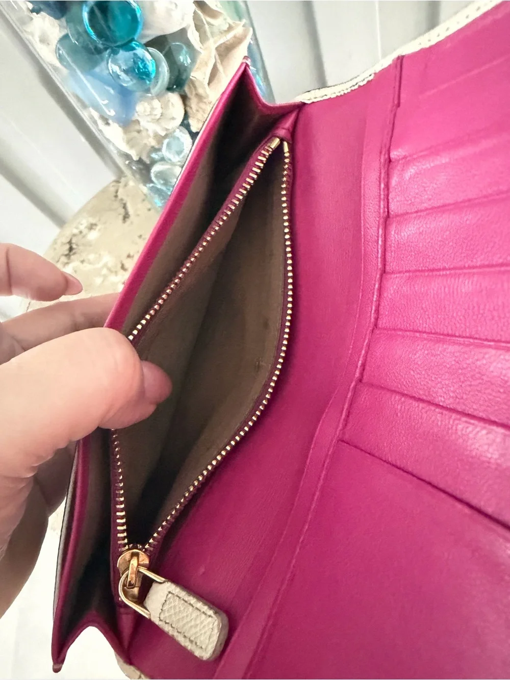 Authentic Bulgari Black Leather Wallet with Gold Clasp and Hot Pink Interior